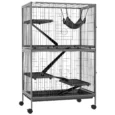 Multi-Level Small Animal Cage with Hammock and Wheels – Grey
