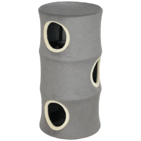 Three-Den Plush Cat Barrel with Washable Cover &ndash; Grey, 80cm