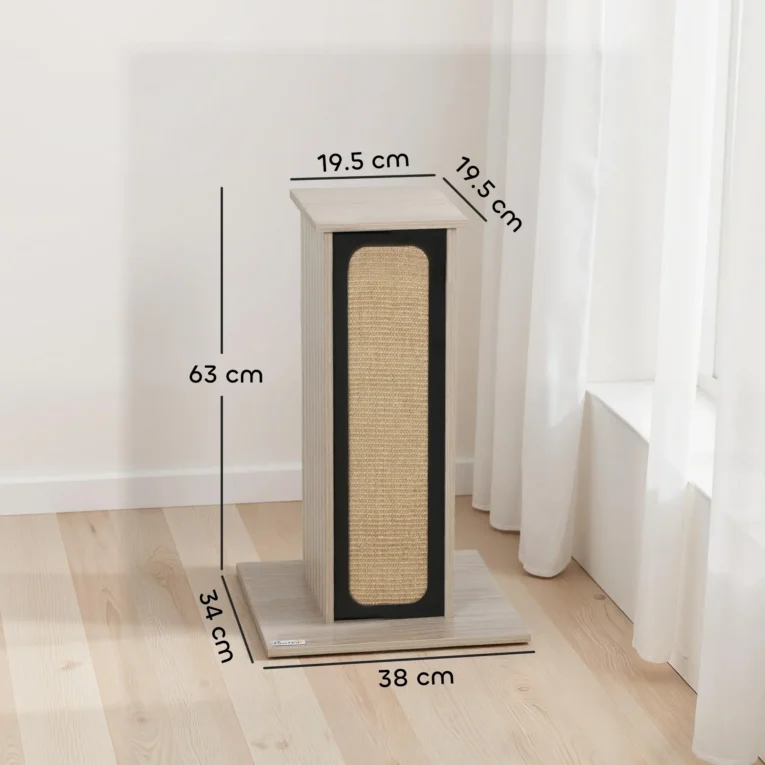Cat Scratching Column with Top Perch and Replaceable Board – Oak, 63cm Cat Scratching Column with Top Perch and Replaceable Board – Oak, 63cm
