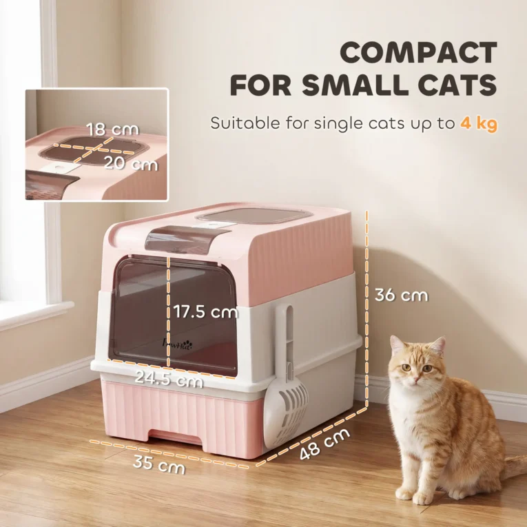 Enclosed Cat Litter Box with Drawer and Scoop – Pink, 48cm Enclosed Cat Litter Box with Drawer and Scoop – Pink, 48cm