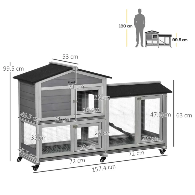 Two-Level Rabbit Hutch with Side Run – Grey
