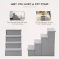 Four-Step Wooden Pet Stairs with Removable Mats – Grey, 54cm