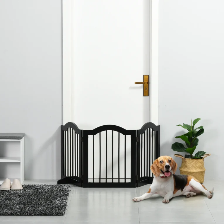 Three-Panel Freestanding Folding Dog Gate with Feet – Black Three-Panel Freestanding Folding Dog Gate with Feet – Black
