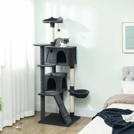 Tall Cat Tower with Two Dens and Hammock &ndash; Dark Grey, 180cm &ndash; detail 2