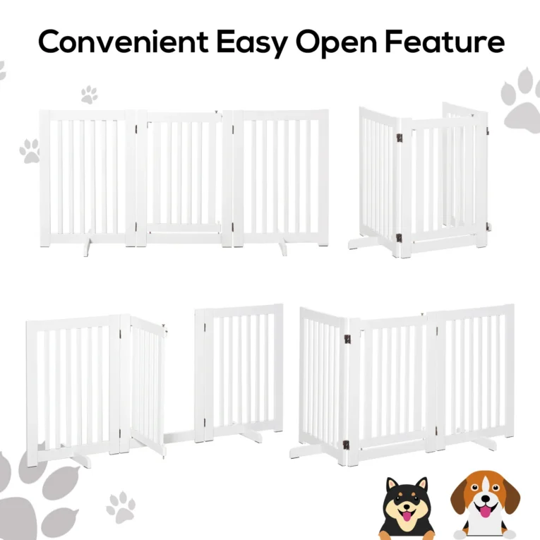 Freestanding Dog Gate Wood Expandable Barrier – White Freestanding Dog Gate Wood Expandable Barrier – White