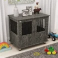 Dog Crate Side Table with Double Doors – Grey, 85cm