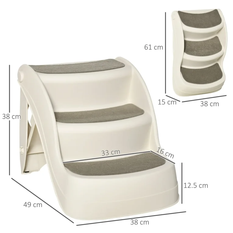 Folding Three-Step Pet Stairs – Cream, 38cm