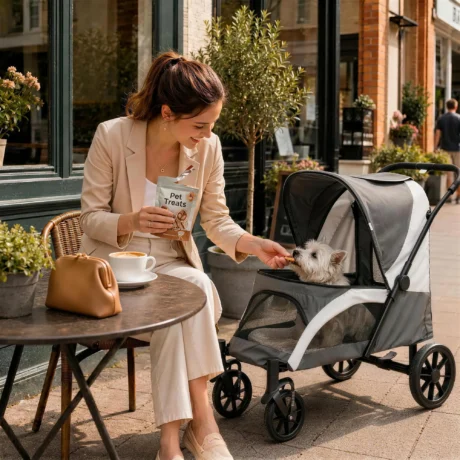 Large Folding Dog Stroller with Cushion – Dark Grey, 25kg
