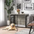 Large Dog Crate Side Table with Cushion – Grey Wood Effect, 100cm