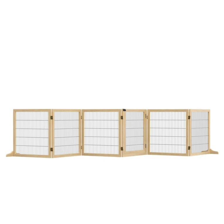 Six-Panel Freestanding Wooden Pet Gate – Natural, 70cm