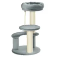 Compact Cat Tower with Sisal Posts and Hanging Rope – Grey, 65cm