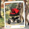 Dog Stroller 3-Wheel Pushchair for Small Pets – Red and black