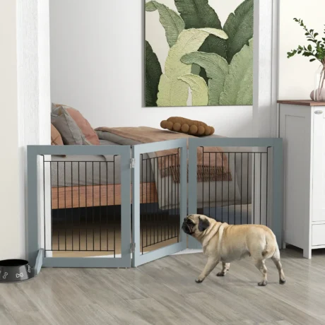 Three-Panel Freestanding Dog Gate – Grey, 61cm