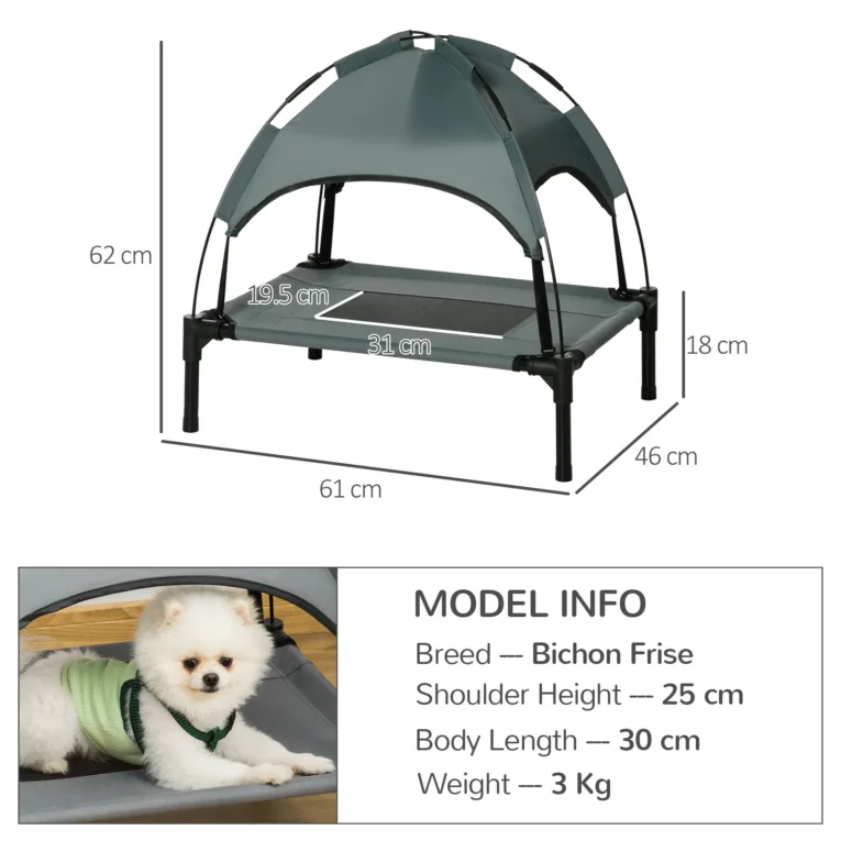 Elevated Dog Bed Cot with Canopy 61x46cm – Grey, Black