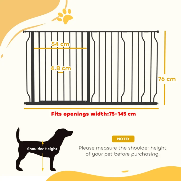 Extra-Wide Dog Gate with Extensions – Black, 75–145cm