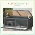 Wooden Rodent Enclosure with Hut and Sliding Tray – Grey, 100cm