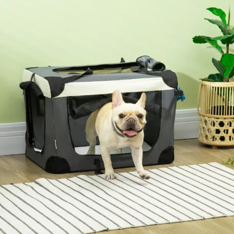 Folding Fabric Pet Carrier – Grey, 60 × 41 × 41cm