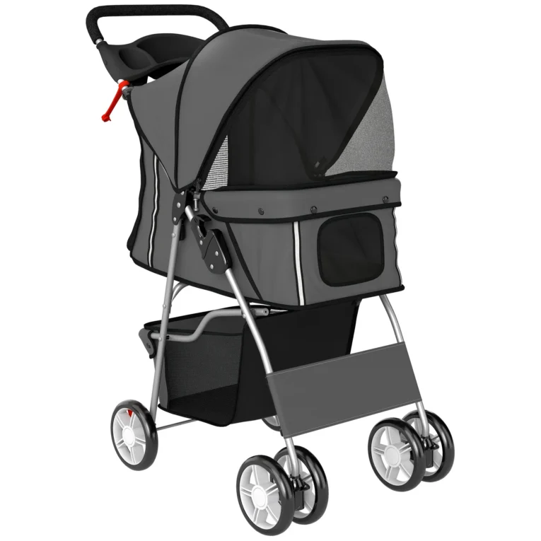 Pet Stroller Foldable with Swivel Wheels – Dark Grey