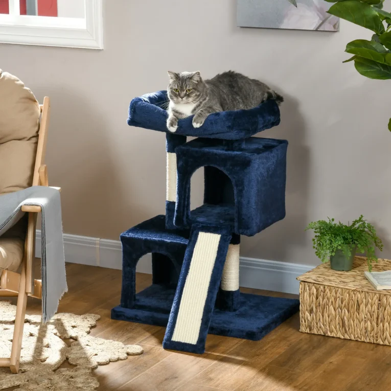Dual-Condo Cat Activity Tree with Sisal Posts – Navy Blue