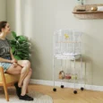 Bird Cage with Wheeled Stand and Swing – White, 124cm