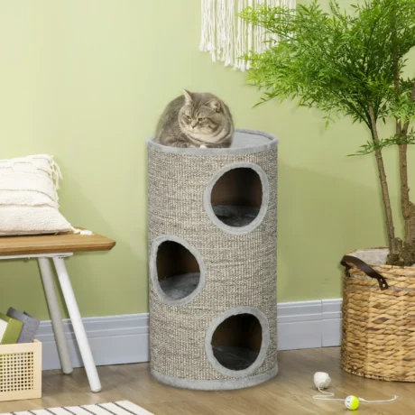 70cm Cat Scratching Barrel with Connected Hideaways &ndash; Light Grey &ndash; detail 2