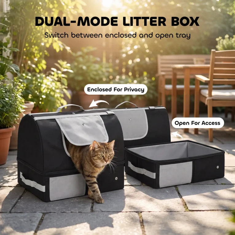 Portable Foldable Cat Litter Box with Lid – Black, Grey