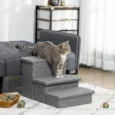 Three-Step Cat Stairs with Hidden Storage – Light Grey