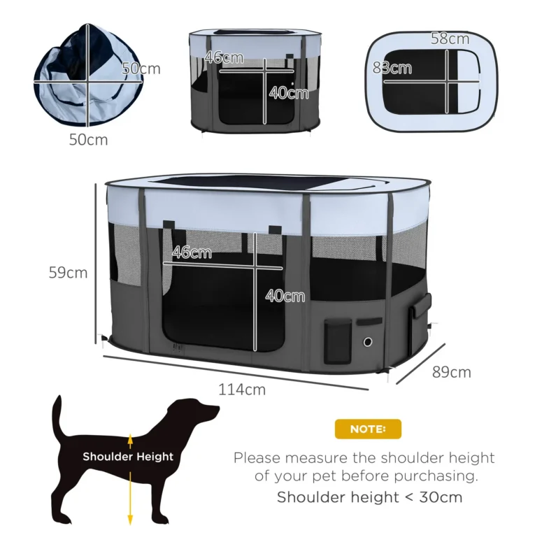 Folding Fabric Pet Playpen – Grey, 114cm