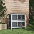 Two-Level Rabbit Hutch with Raised Sleeping Area – Grey, 97 × 44 × 91cm