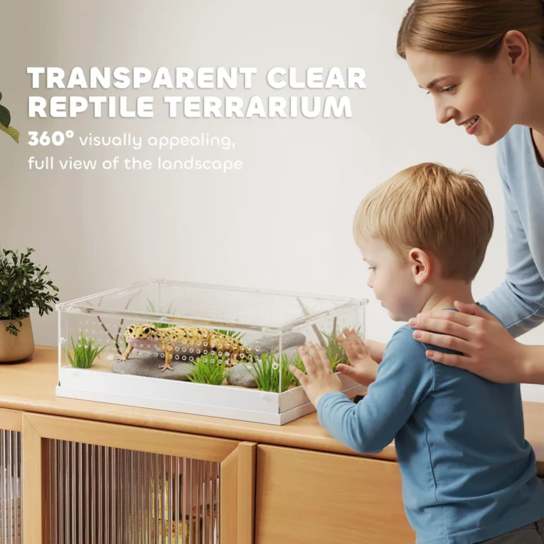 Acrylic Reptile Terrarium Sliding Door 40x30x15cm – Transparent, White