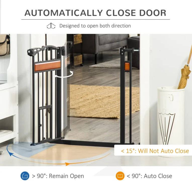 Auto-Closing Pet Gate with Cat Flap – Black, 74–80cm
