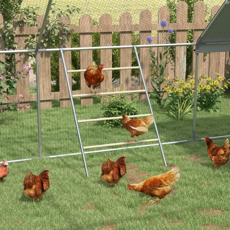 Chicken Roosting Ladder Wood and Steel Backyard Farm – Silver Tone & Natural Wood