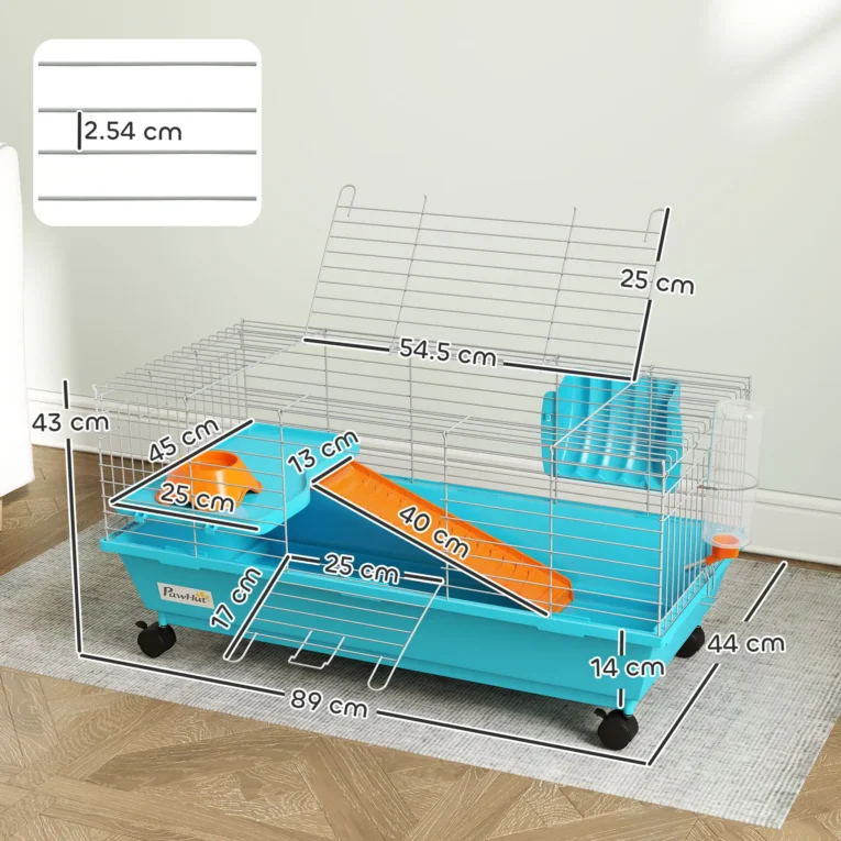 Small-Pet Habitat with Wheels and Water Bottle – Blue Small-Pet Habitat with Wheels and Water Bottle – Blue