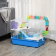 3-Level Hamster Cage with Tubes and Accessories 59x36x47cm – Blue and white