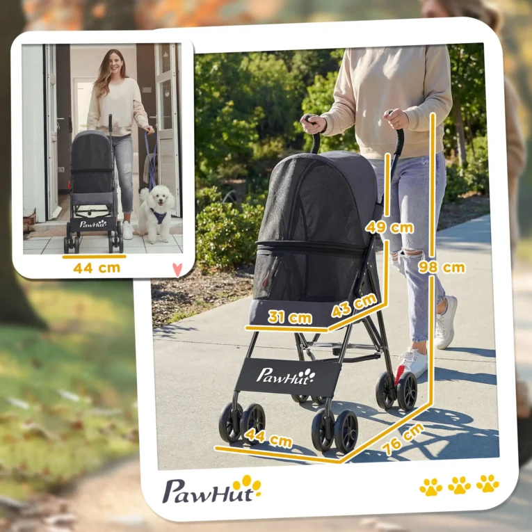 Compact Folding Pet Stroller – Dark Grey, 4kg