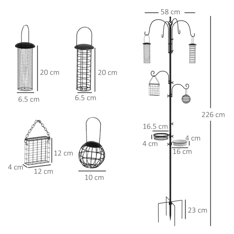 Garden Bird Feeding Station with Four Feeders and Six Hooks – Black Garden Bird Feeding Station with Four Feeders and Six Hooks – Black