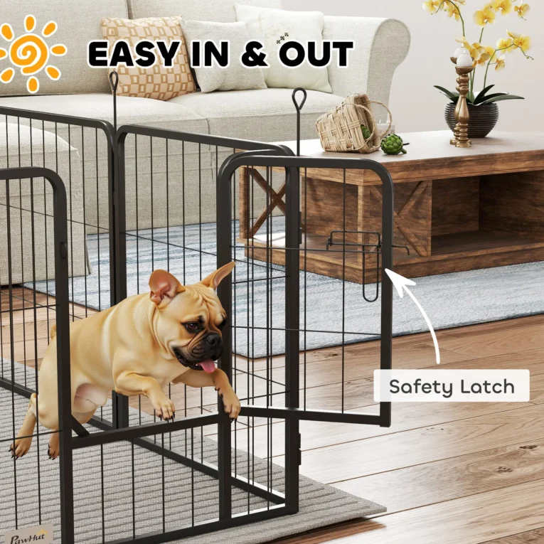 Eight-Panel Steel Dog Playpen with Gate – Black, 60cm High