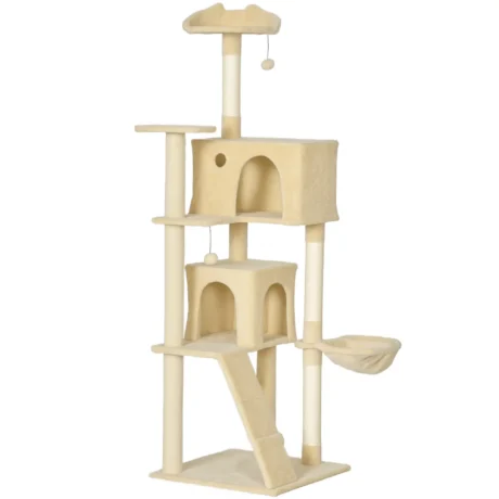 Tall Cat Tower with Two Dens and Hammock &ndash; Beige, 180cm