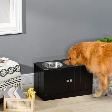 Raised Dog Feeding Cabinet &ndash; Black, Two 2L Bowls &ndash; detail 2