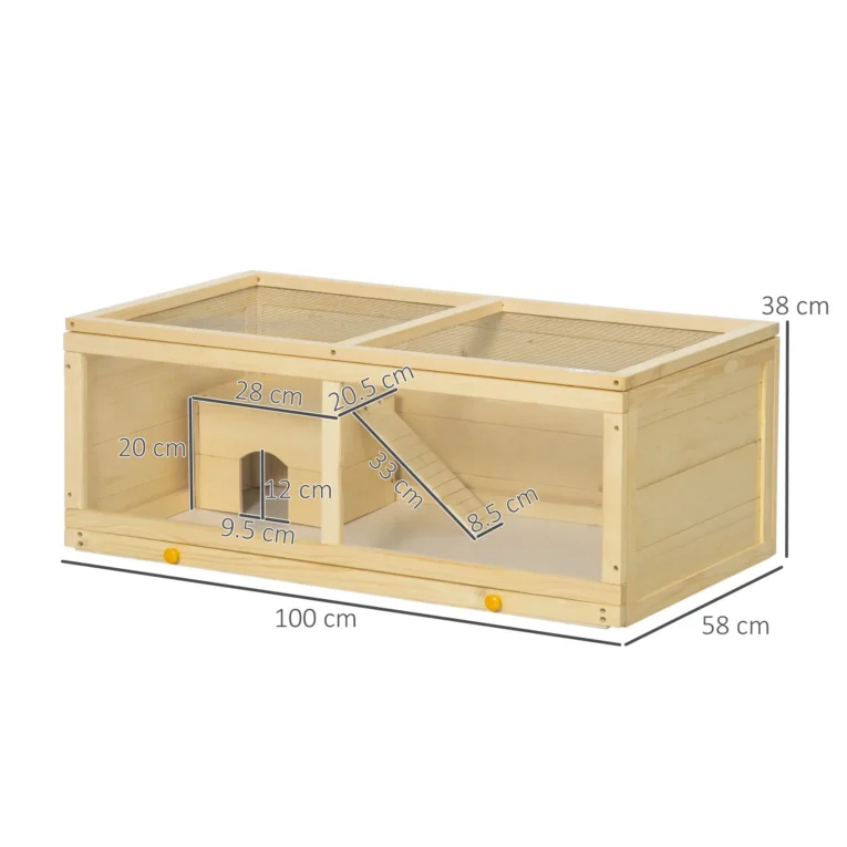 Wooden Hamster Habitat with Sliding Tray – Natural, 100cm Wooden Hamster Habitat with Sliding Tray – Natural, 100cm