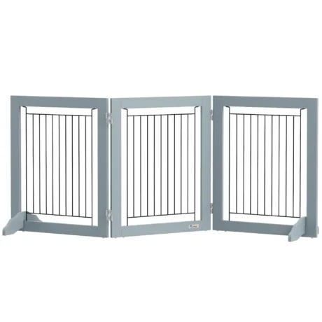 Three-Panel Freestanding Dog Gate – Grey, 61cm