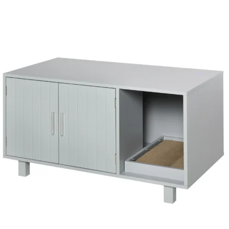Cat Litter Enclosure with Side Scratching Board – Grey, 91cm