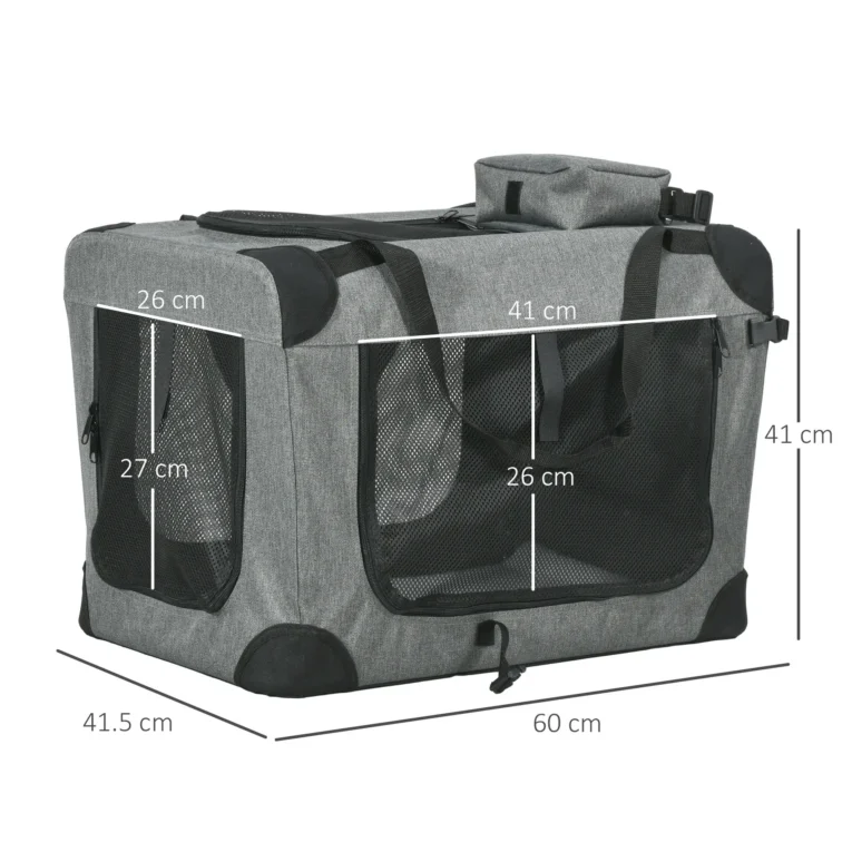Folding Fabric Pet Carrier with Three Access Openings – Grey