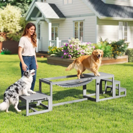 Three-Piece Wooden Dog Agility Course – Grey
