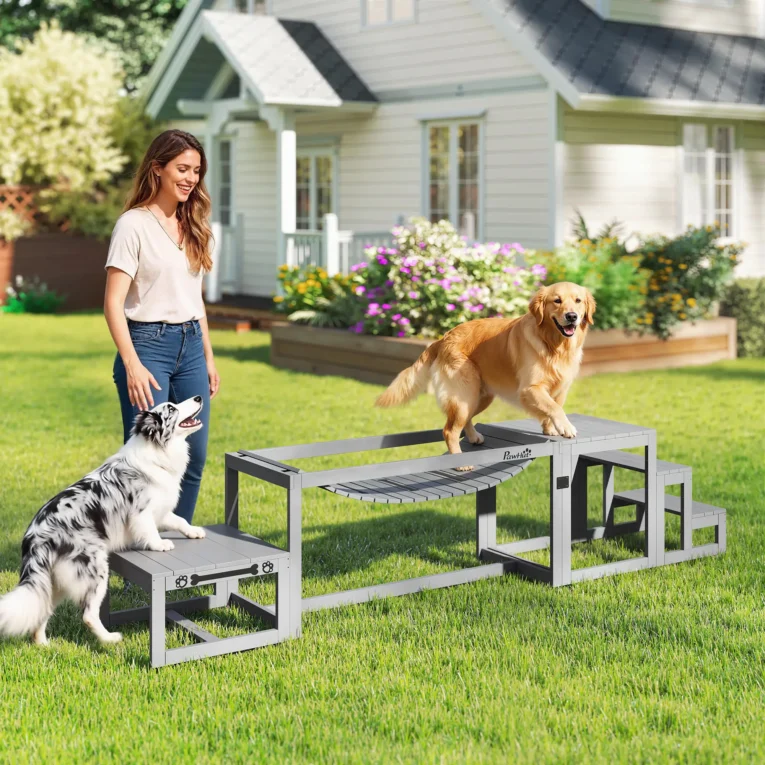 Three-Piece Wooden Dog Agility Course – Grey Three-Piece Wooden Dog Agility Course – Grey