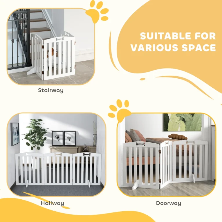 Three-Panel Freestanding Dog Gate – White, 155cm