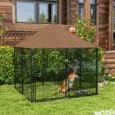 Outdoor Dog Kennel Play Pen with Canopy 141x141cm – Black, Brown