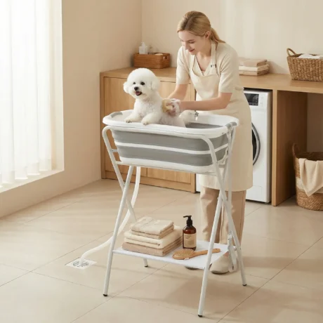 Folding Dog Bath with Stand – Grey, 27L
