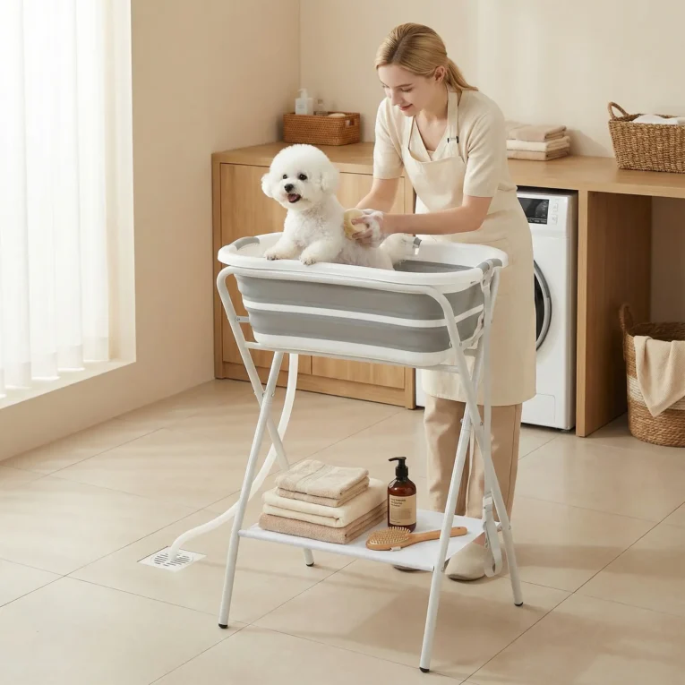 Folding Dog Bath with Stand – Grey, 27L Folding Dog Bath with Stand – Grey, 27L