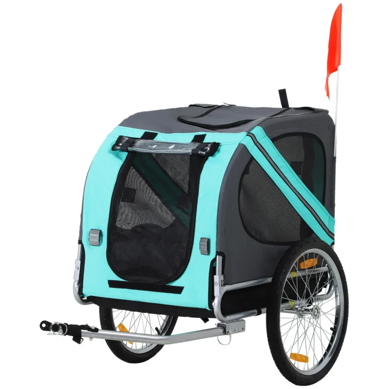 Folding Dog Bicycle Trailer – Light Blue and Grey, 30kg